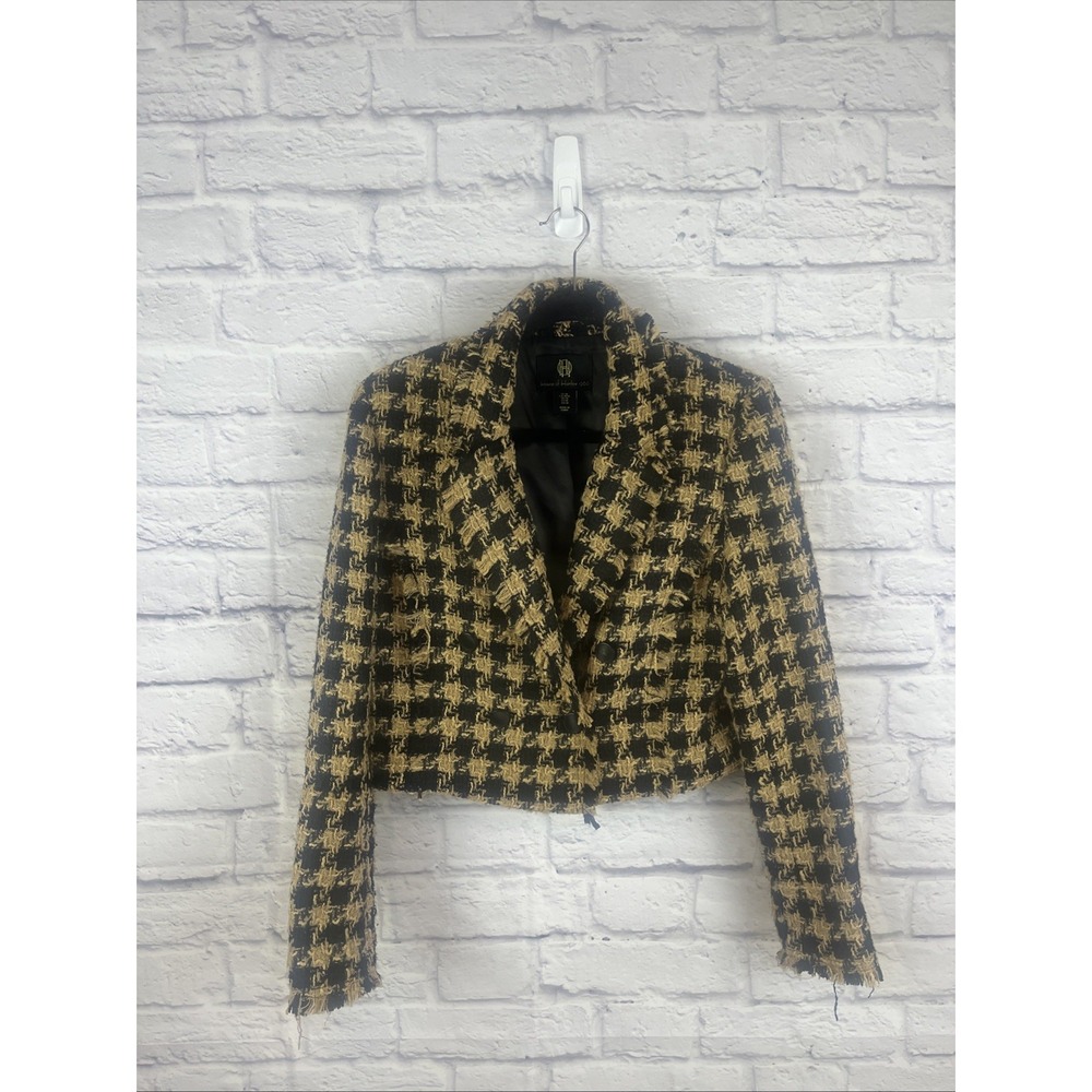 House Of Harlow Preppy Dark Academia Cropped Tweed Houndstooth Blazer Size M